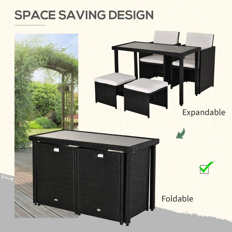 5 PCs Rattan Garden Furniture Space-saving Wicker Weave Sofa Set / Black - Charming Spaces