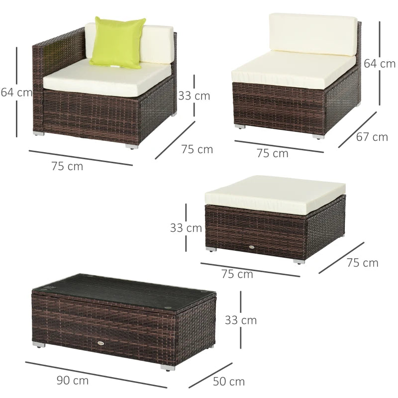 Outsunny 4-Seater Rattan Sofa Set Garden Outdoor Sectional Sofa Coffee Table -Brown - Charming Spaces