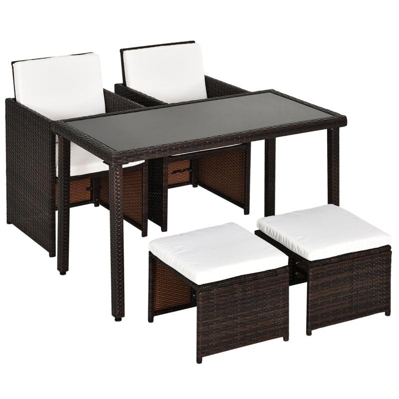 5 PCs Rattan Garden Furniture Space-saving Wicker Weave Sofa Set / Brown - Charming Spaces