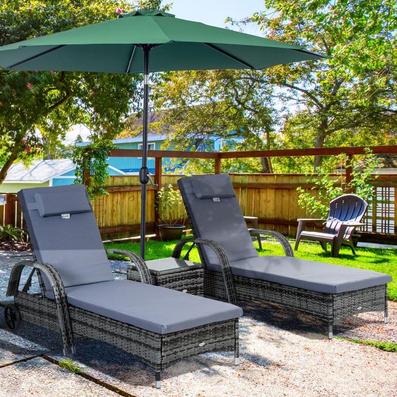 Set of Two Rattan Sun Loungers, with Side Table - Grey - Charming Spaces
