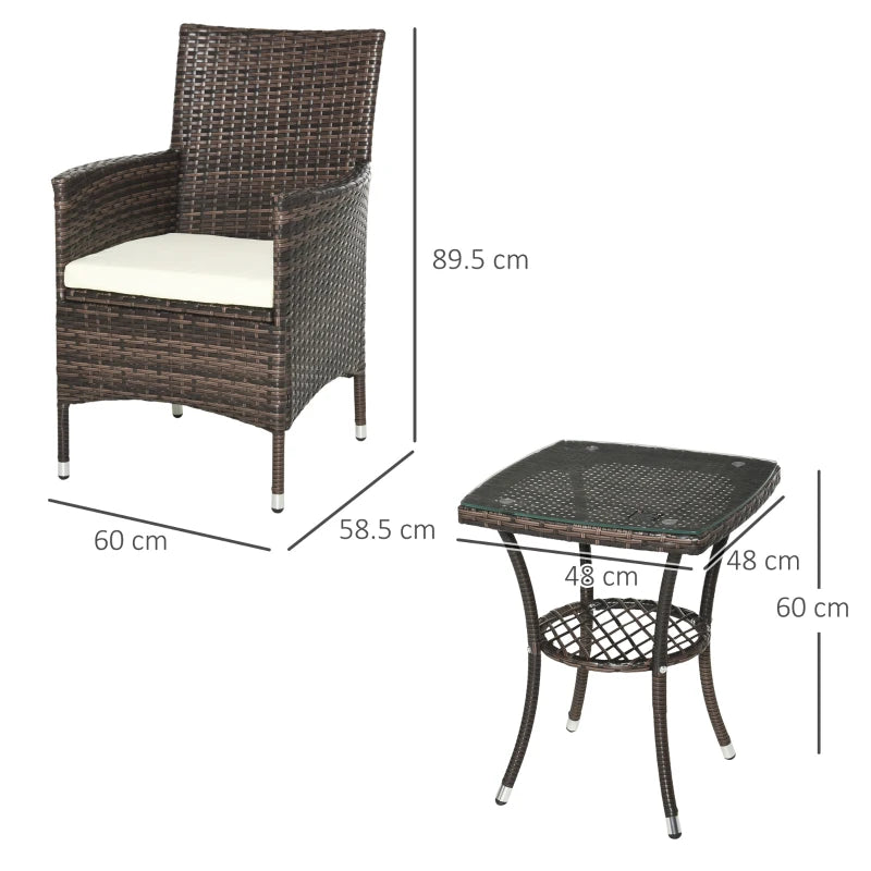 Outsunny Three-Piece Rattan Chair Set, with Cushions - Brown - Charming Spaces
