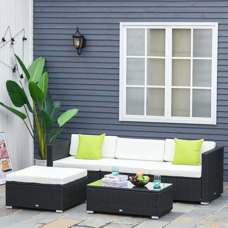 Outsunny 4-Seater Rattan Sofa Set Garden Outdoor Sectional Sofa Coffee Table -Black - Charming Spaces