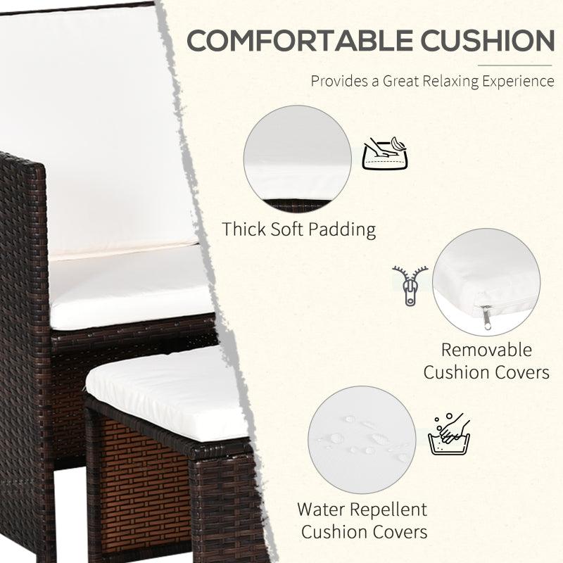 5 PCs Rattan Garden Furniture Space-saving Wicker Weave Sofa Set / Brown - Charming Spaces
