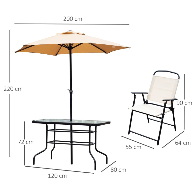 8 Pieces Garden Dining Set - 6 Foldable Chairs Plus Table With Parasol - Beige - Charming Spaces