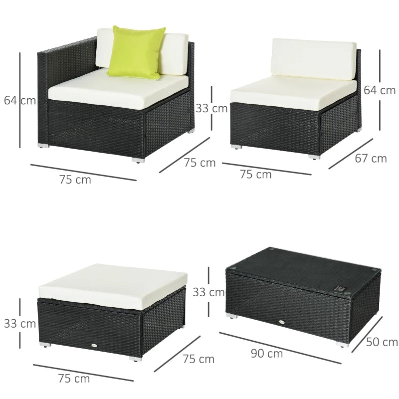 Outsunny 4-Seater Rattan Sofa Set Garden Outdoor Sectional Sofa Coffee Table -Black - Charming Spaces