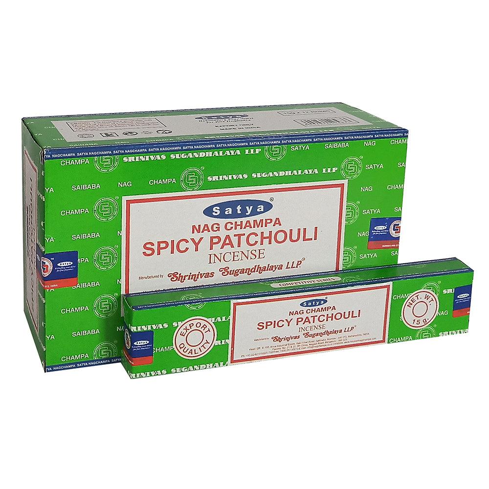 12 Packs of Spicy Patchouli Incense Sticks by Satya - Charming Spaces