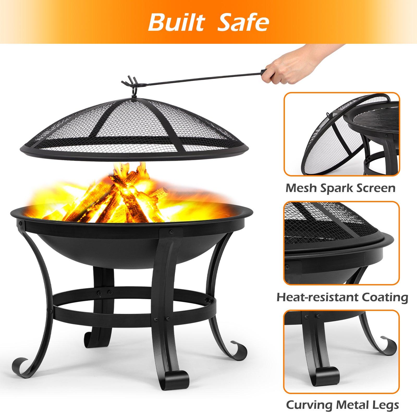 Fire Pit with Grill for Garden 56cm 3 in 1 - Charming Spaces
