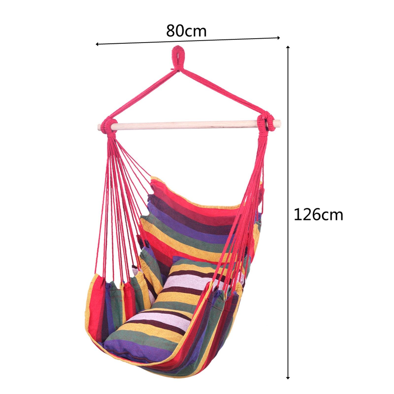 Hanging Chair / Hammock Swing Chair / Canvas Cotton Rope with Pillows (Rainbow) - Charming Spaces