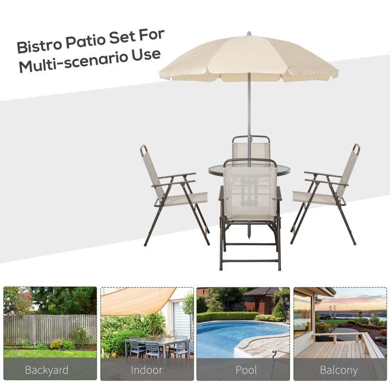 Parasol, Table, Folding Chairs Furniture Bistro Set 6 Pieces - Black & Cream - Garden/Patio - Charming Spaces