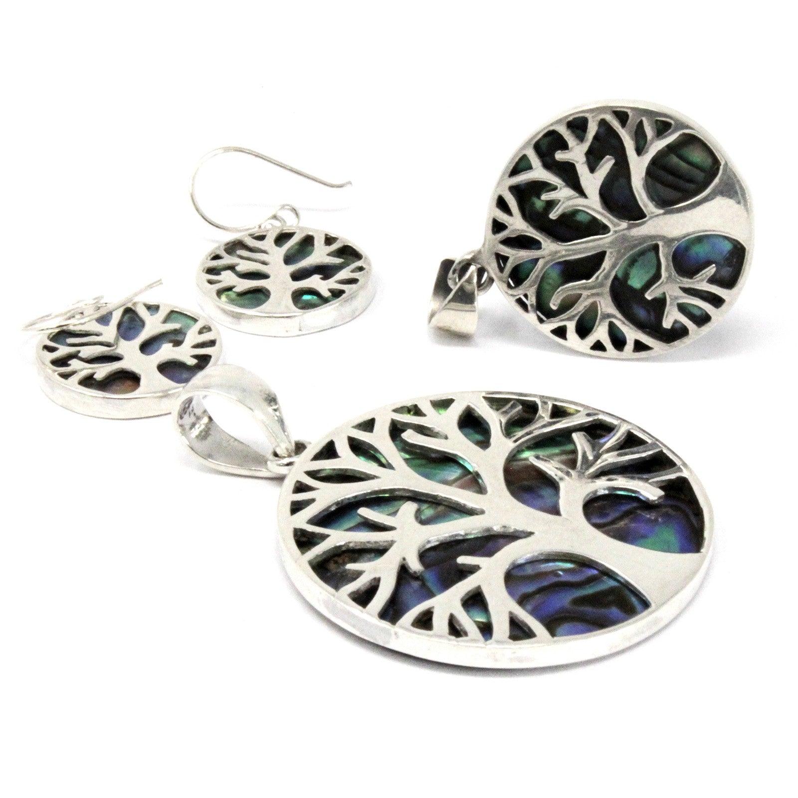 Tree of Life Silver Earrings 15mm - Abalone - Charming Spaces