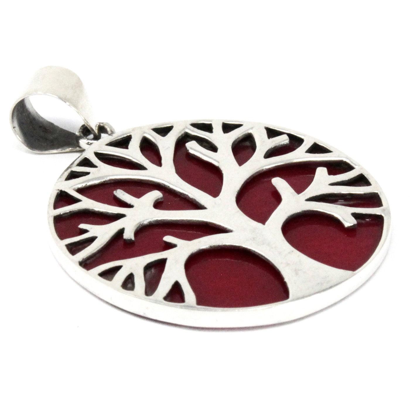 Tree of Life Silver Pendant 30mm - Coral Effect - Charming Spaces