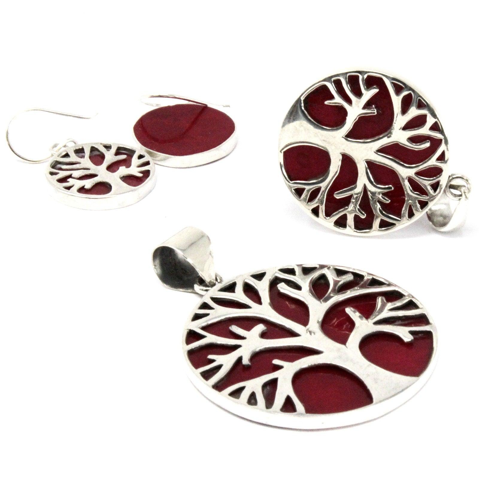 Tree of Life Silver Pendant 30mm - Coral Effect - Charming Spaces