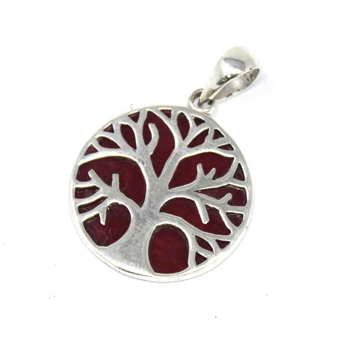Tree of Life Silver Pendant 22mm - Coral Effect - Charming Spaces
