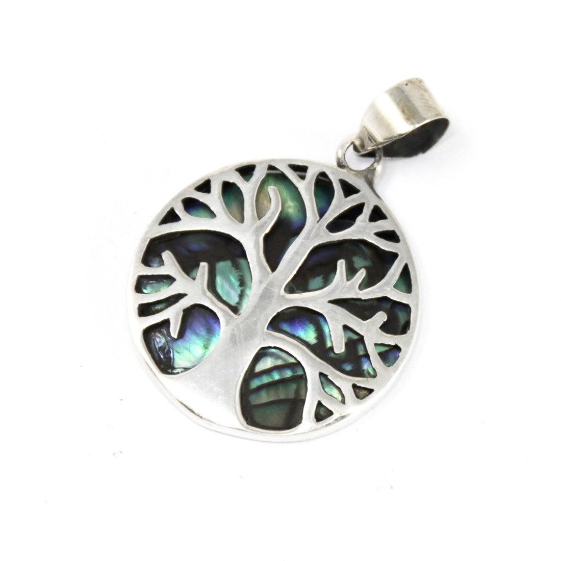 Tree of Life Silver Pendant 22mm - Abalone - Charming Spaces