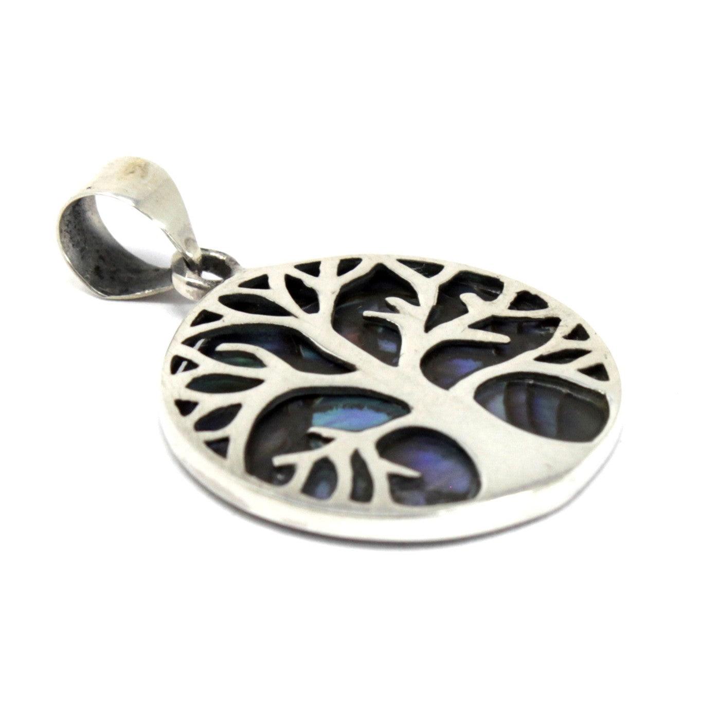 Tree of Life Silver Pendant 22mm - Abalone - Charming Spaces