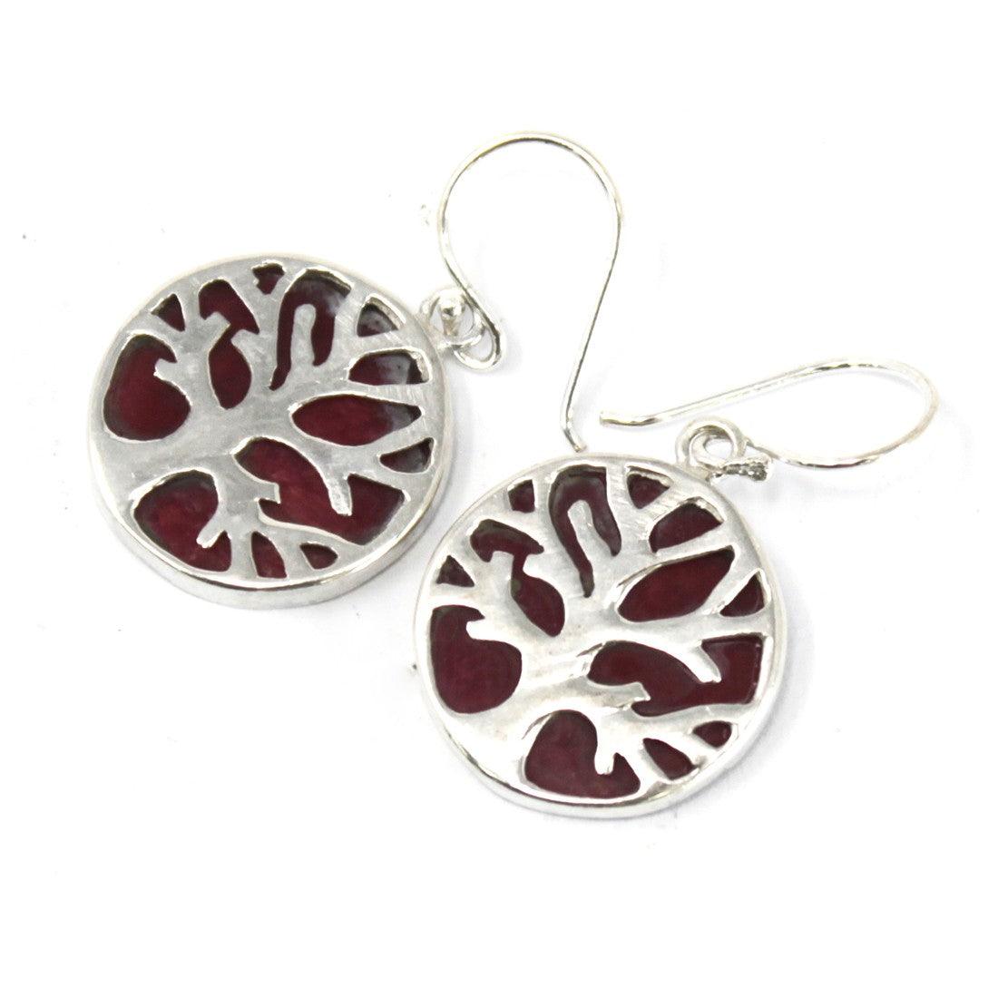 Tree of Life Silver Earrings 15mm - Coral Effect - Charming Spaces