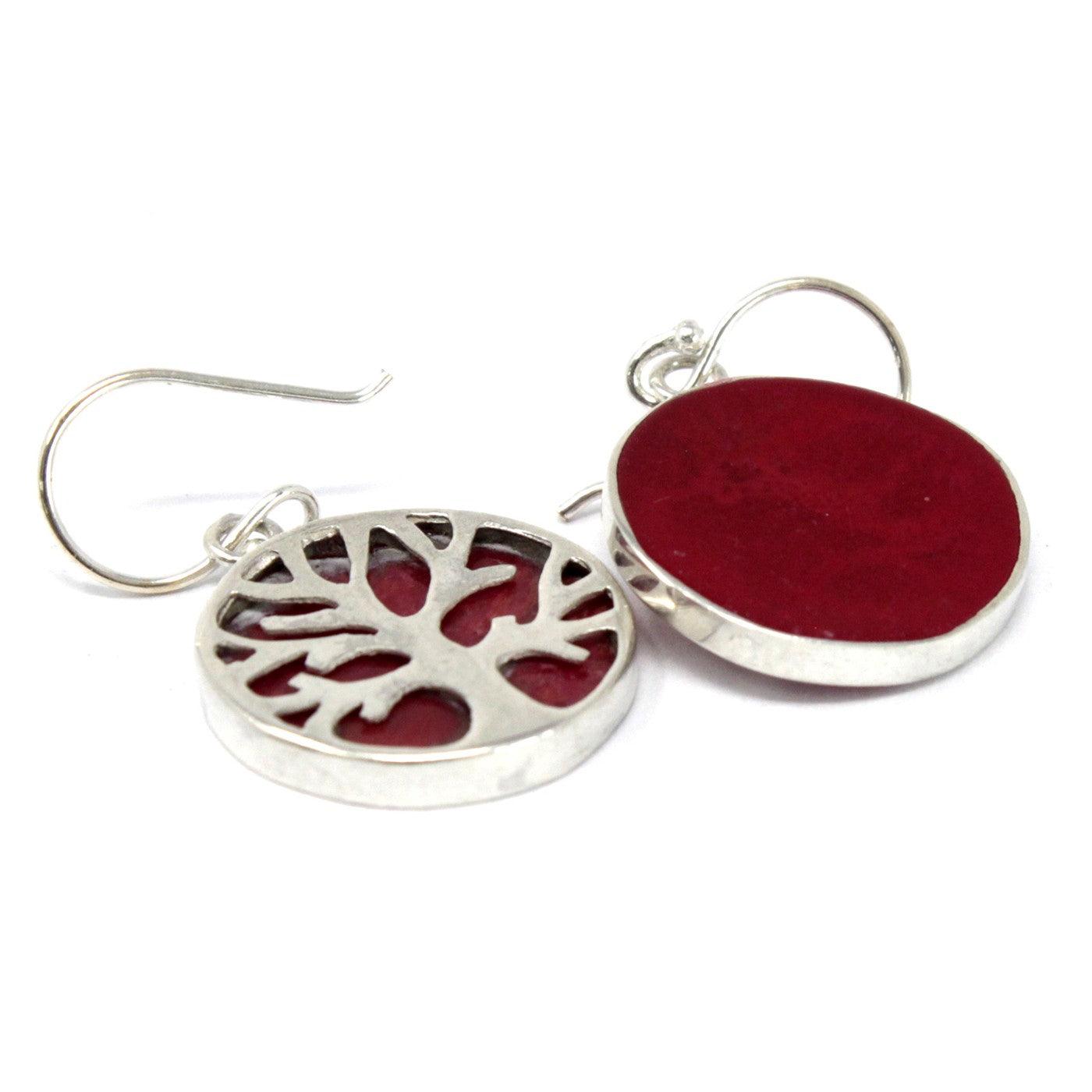 Tree of Life Silver Earrings 15mm - Coral Effect - Charming Spaces