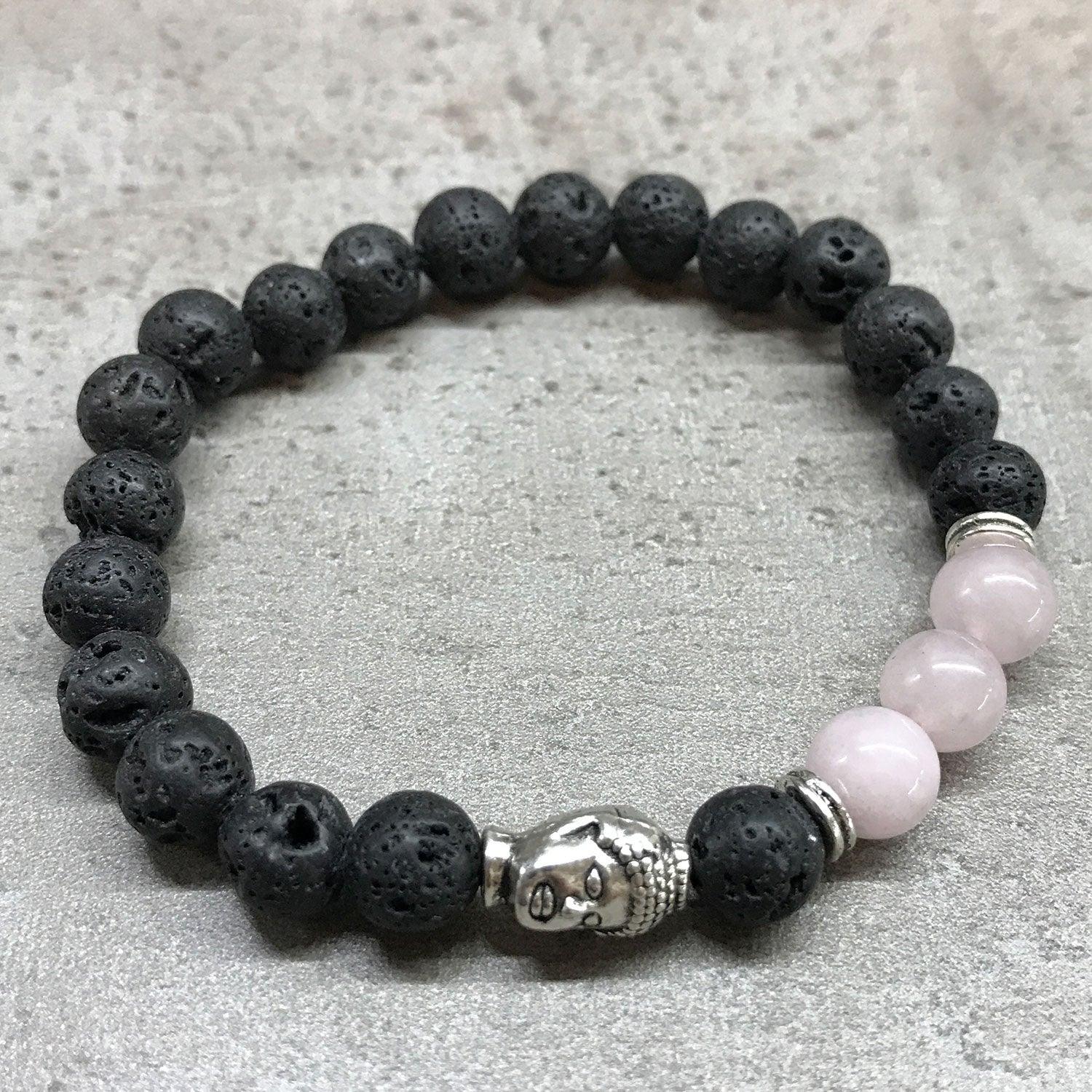 Lava Stone Bracelet - Buddha Rose Quartz - Charming Spaces