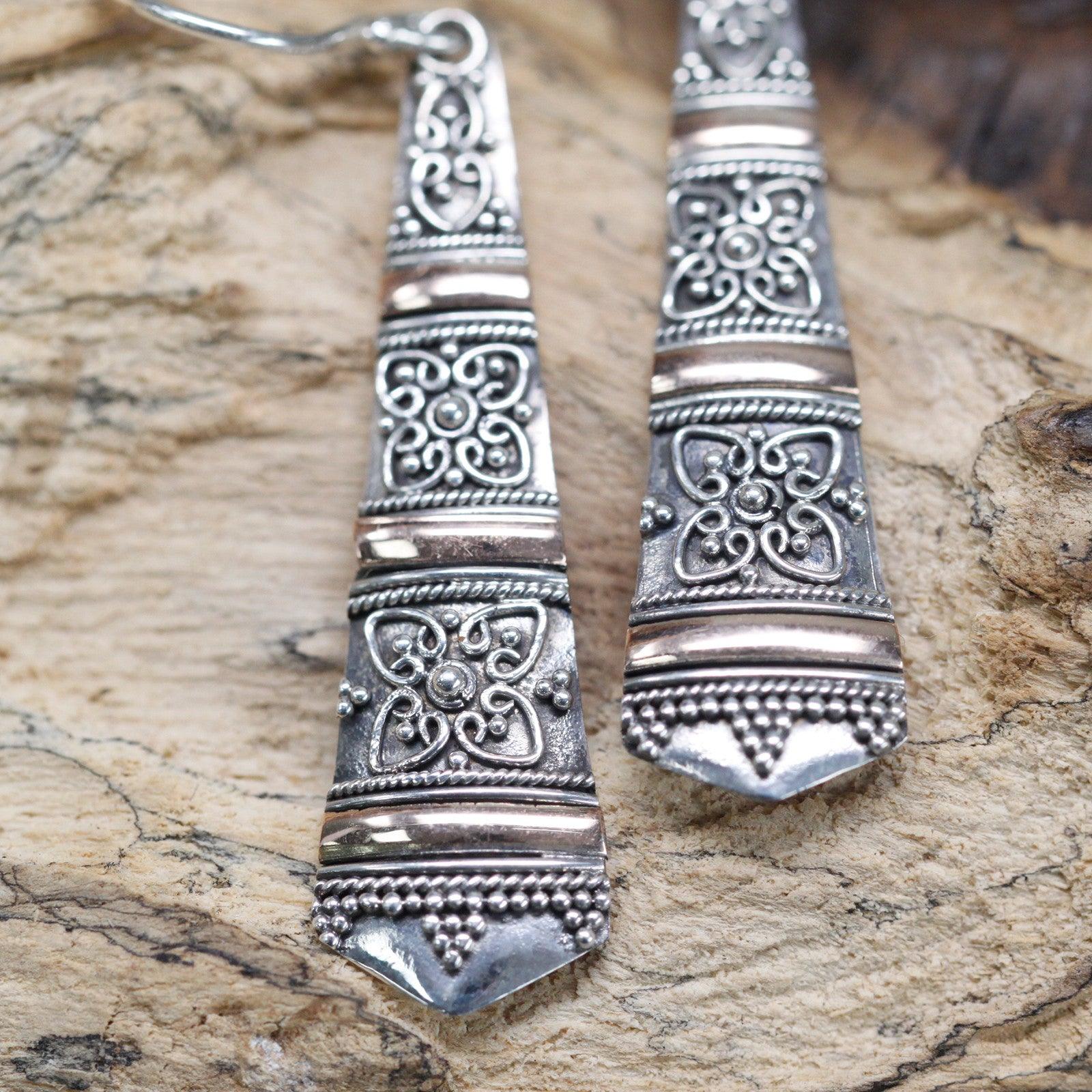 Silver & Gold Earring - Tribal Drops - Charming Spaces