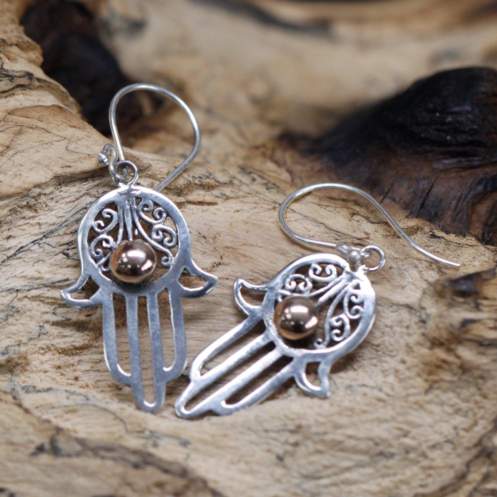 Silver & Gold Earring - Hamsa - Charming Spaces
