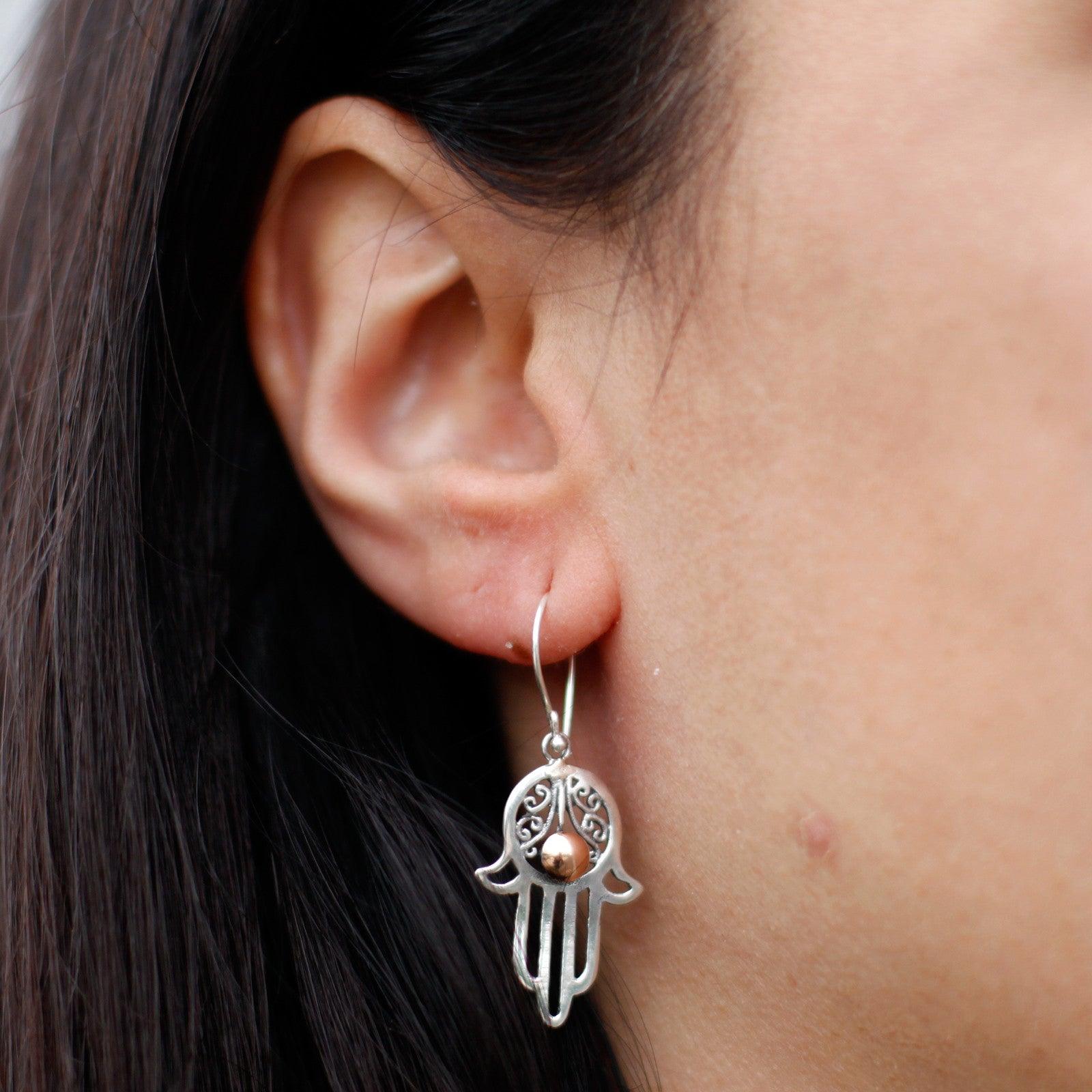 Silver & Gold Earring - Hamsa - Charming Spaces