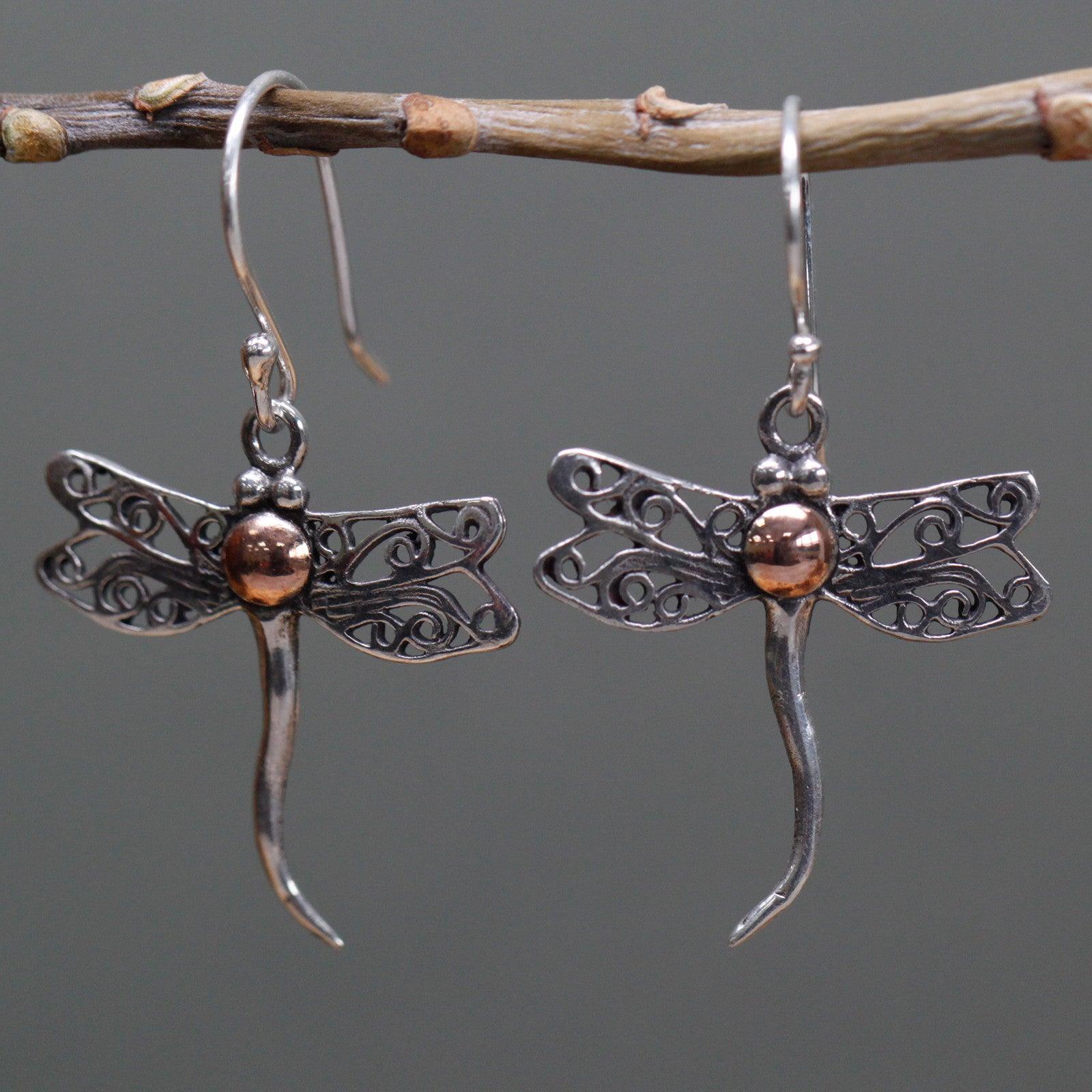 Silver & Gold Earring - Dragonflies - Charming Spaces