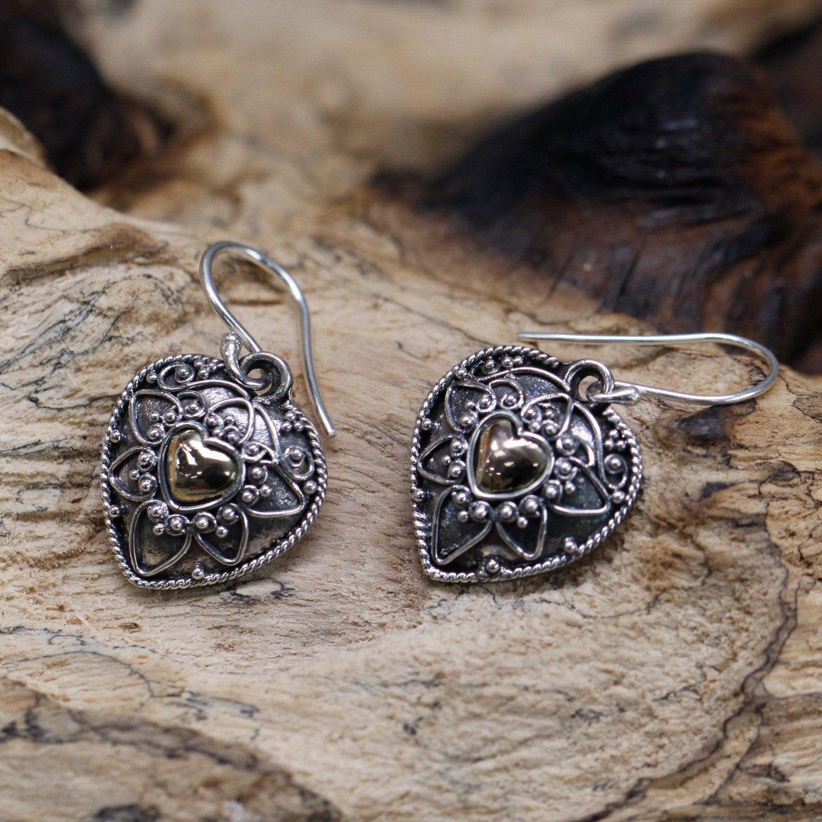 Silver & Gold Earring - Mandala Hearts - Charming Spaces