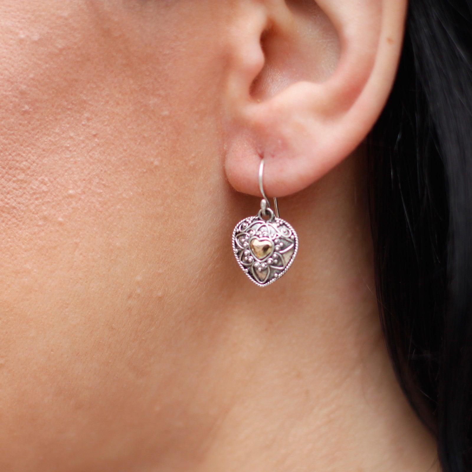 Silver & Gold Earring - Mandala Hearts - Charming Spaces