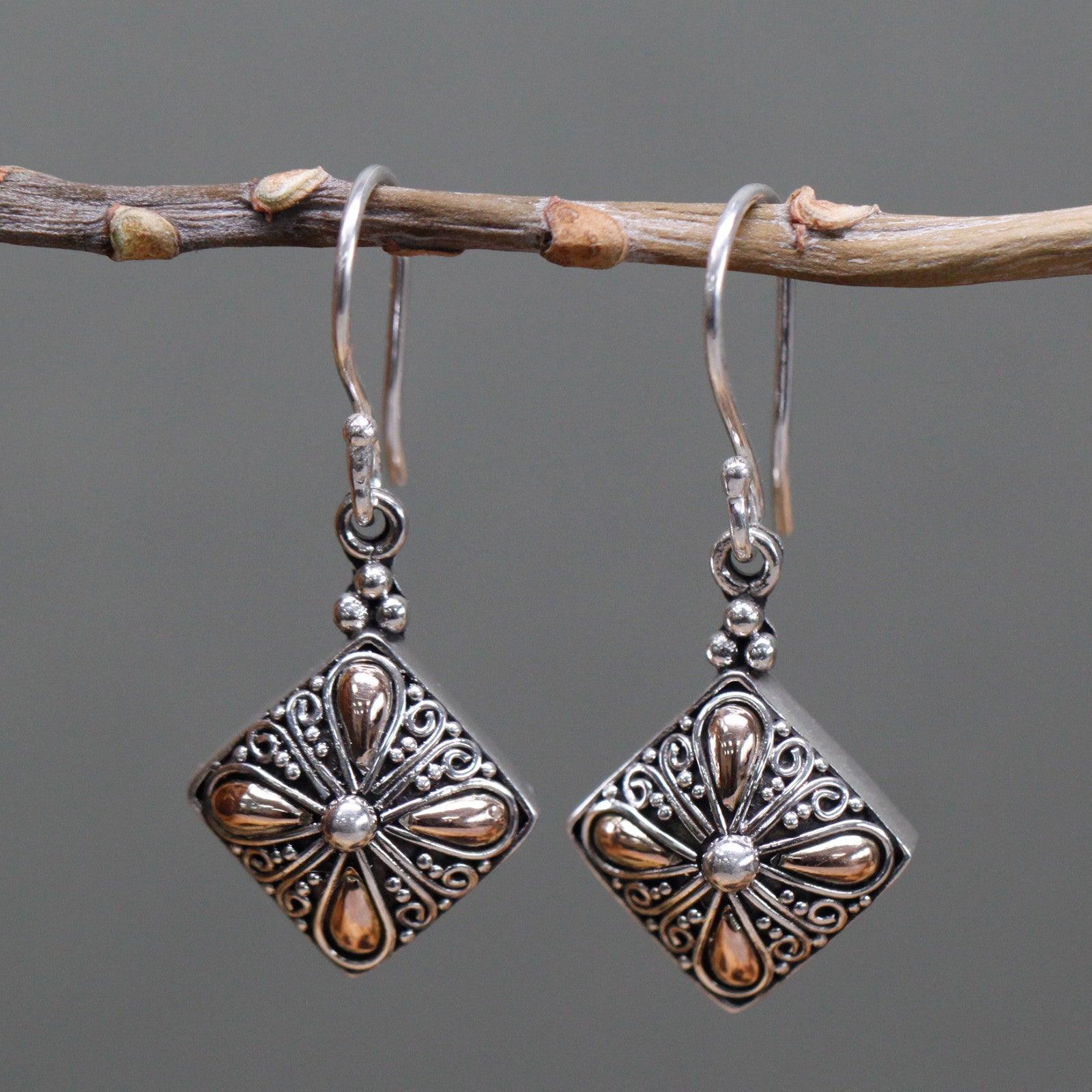 Silver & Gold Earring - Square Drop - Charming Spaces