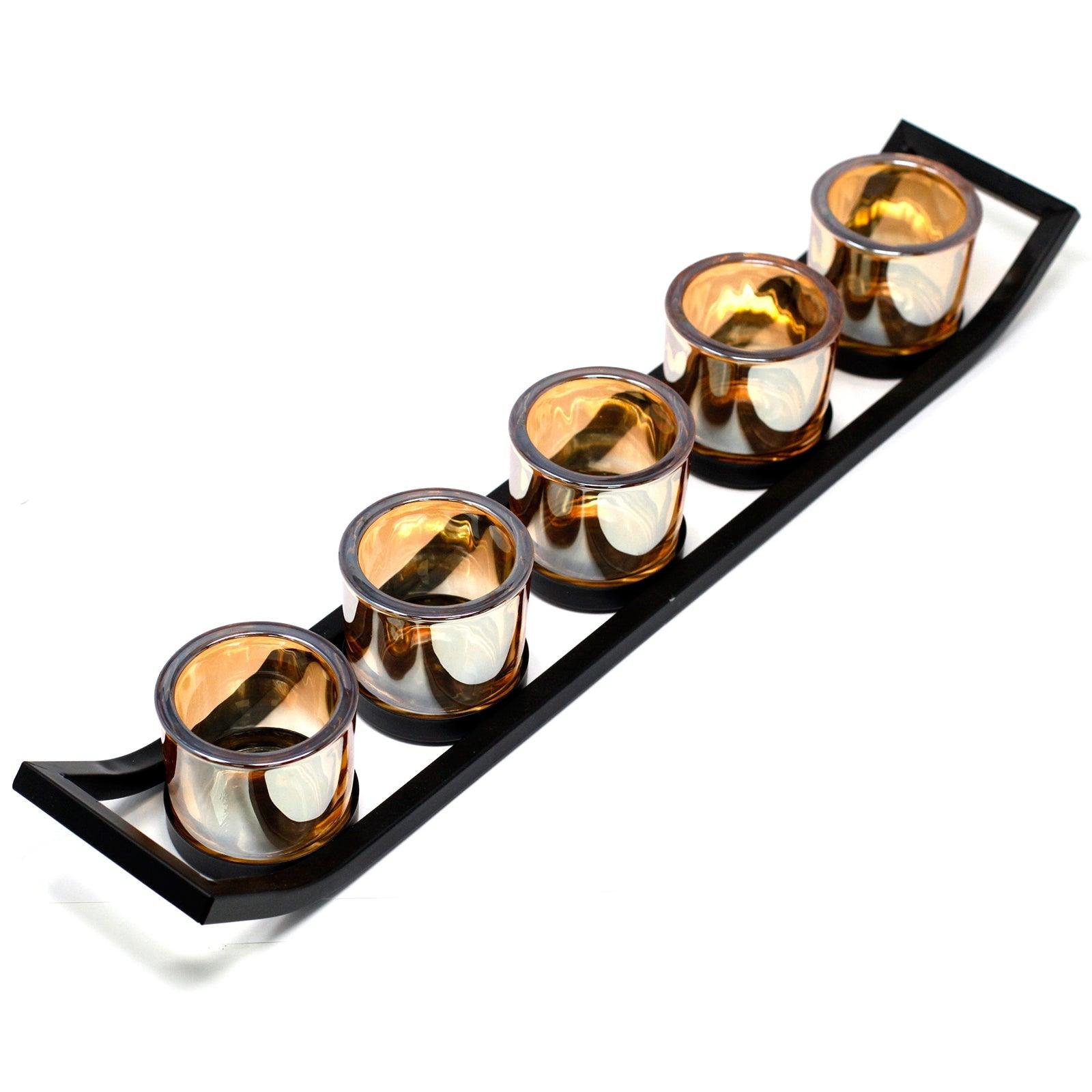 Centrepiece Iron Votive Candle Holder - 5 Cup Ledge - Charming Spaces