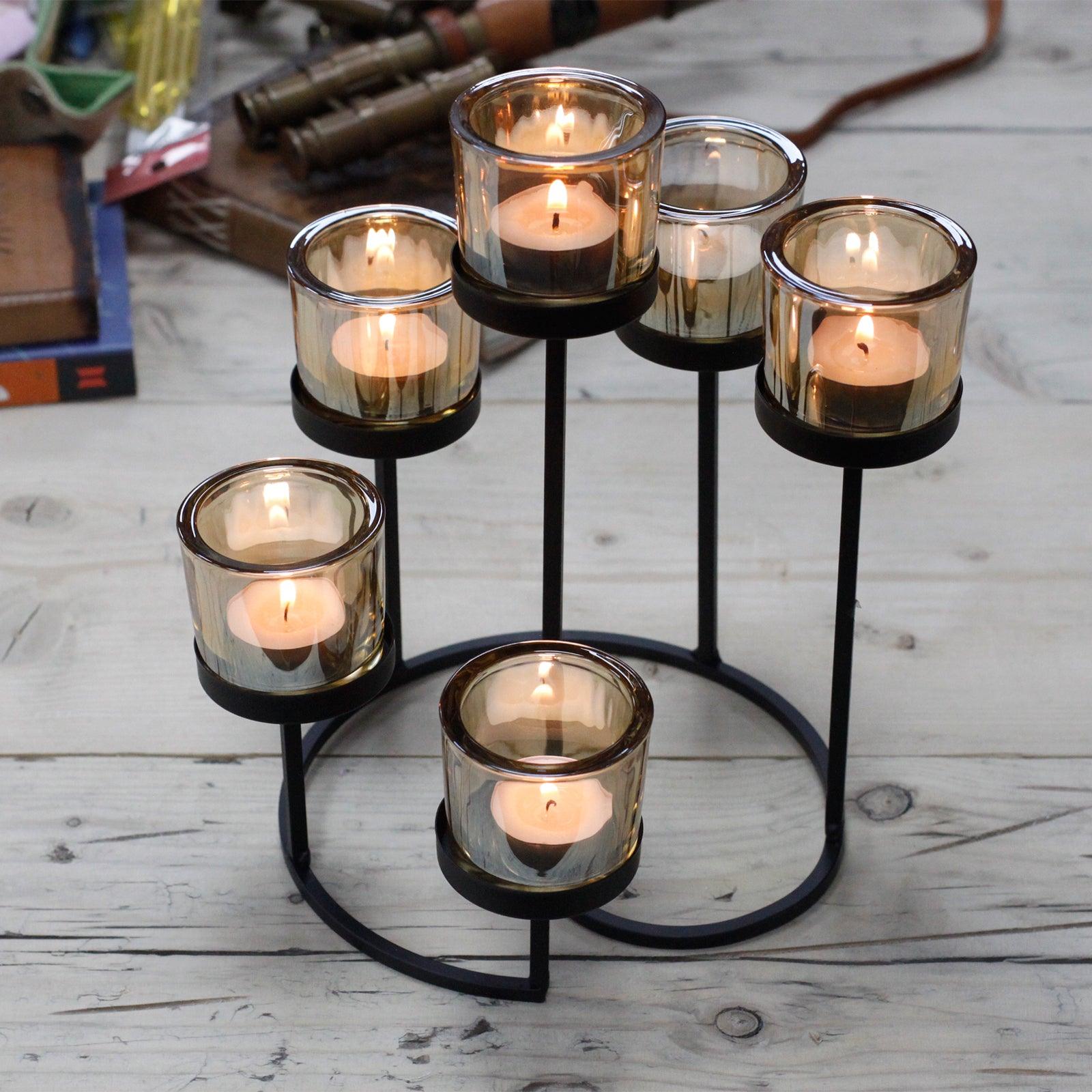 Centrepiece Iron Votive Candle Holder | 6 Cup Circle Tree - Charming Spaces