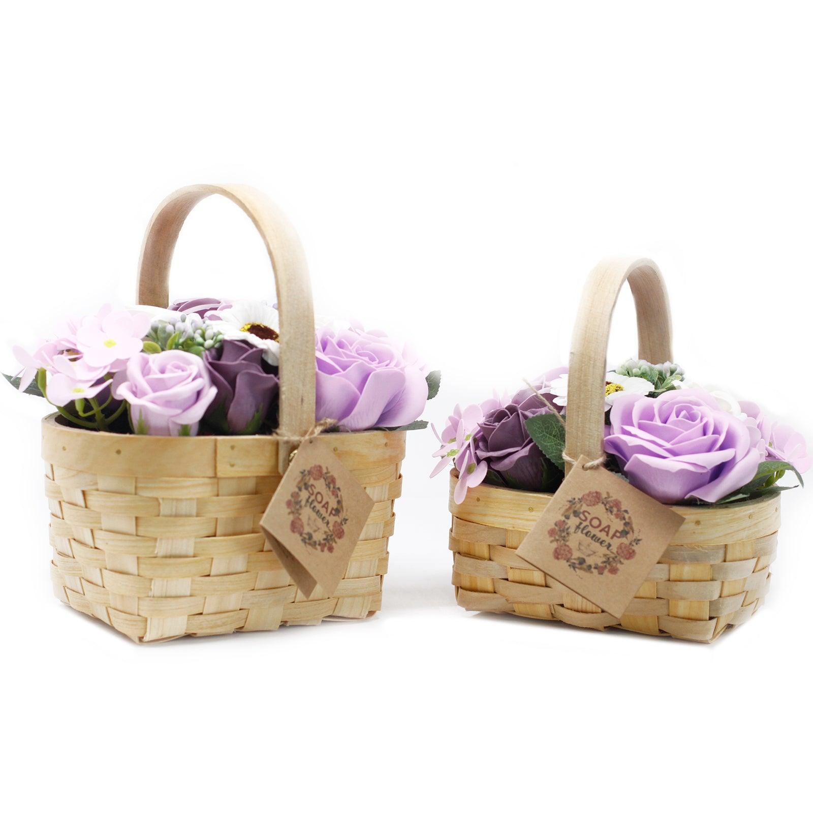 Medium Lilac Bouquet in Wicker Basket - Charming Spaces