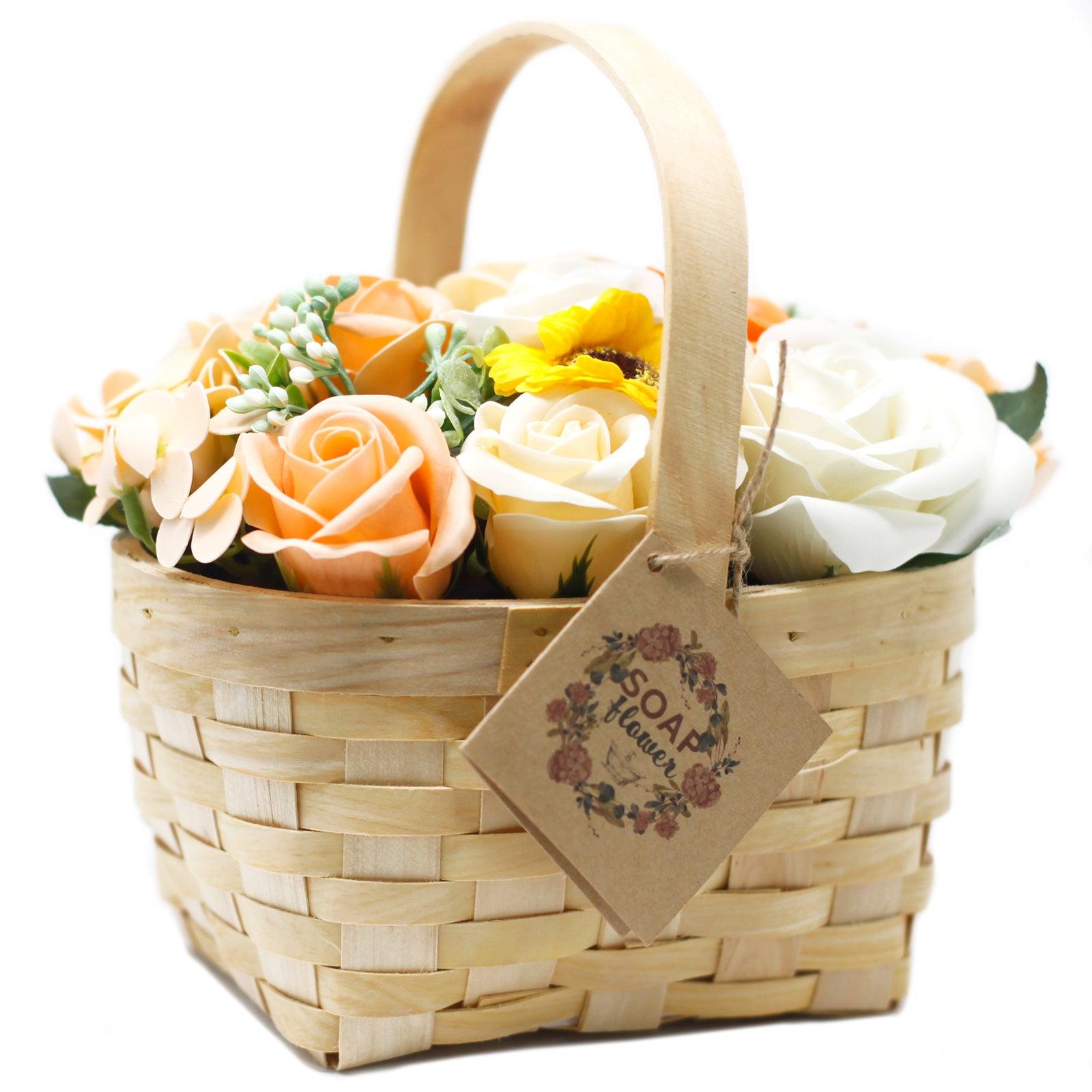 Orange & Cream Bouquet in Wicker Basket - Large - Charming Spaces