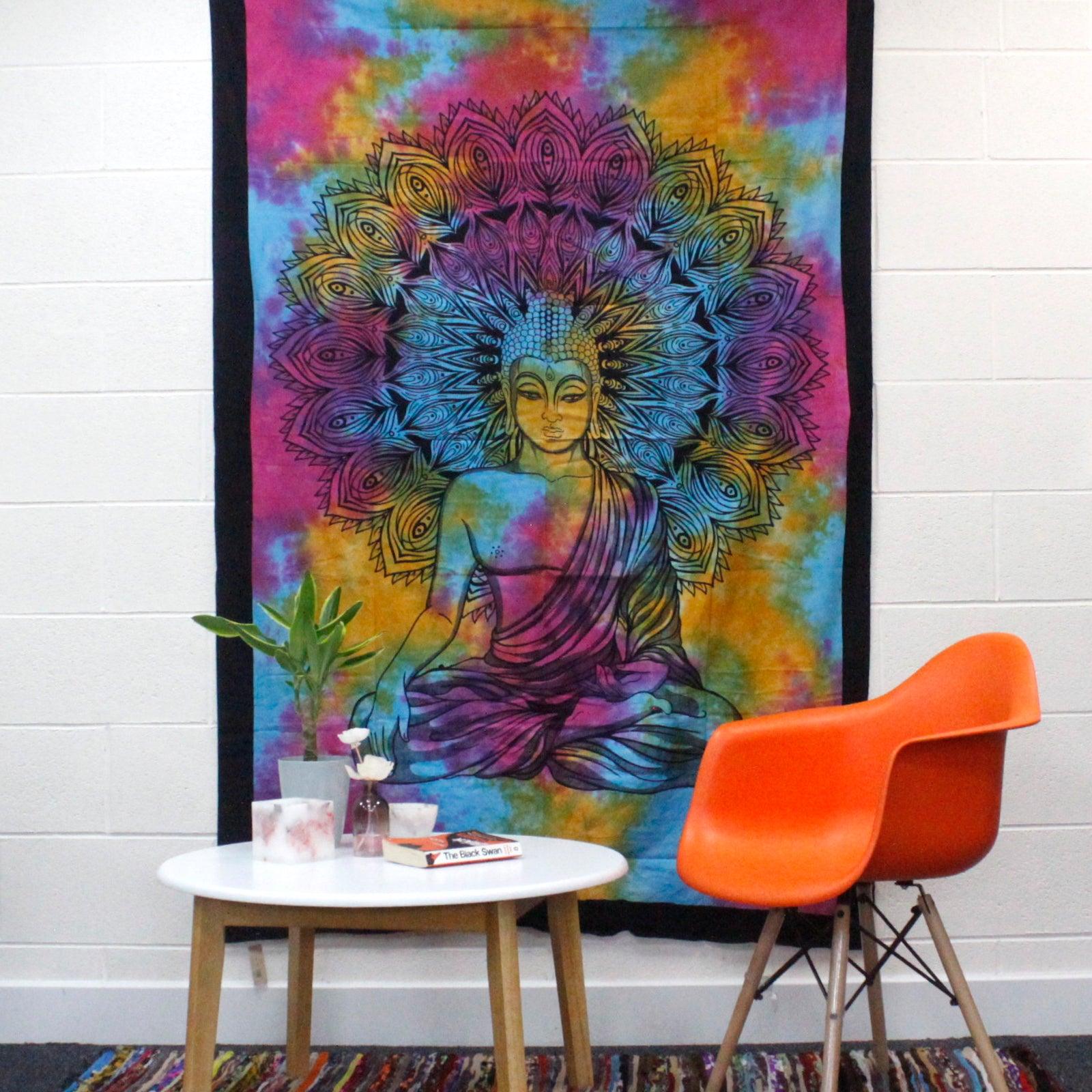 Single Cotton Bedspread + Wall Hanging - Peaceful Buddha Tapestry - Charming Spaces