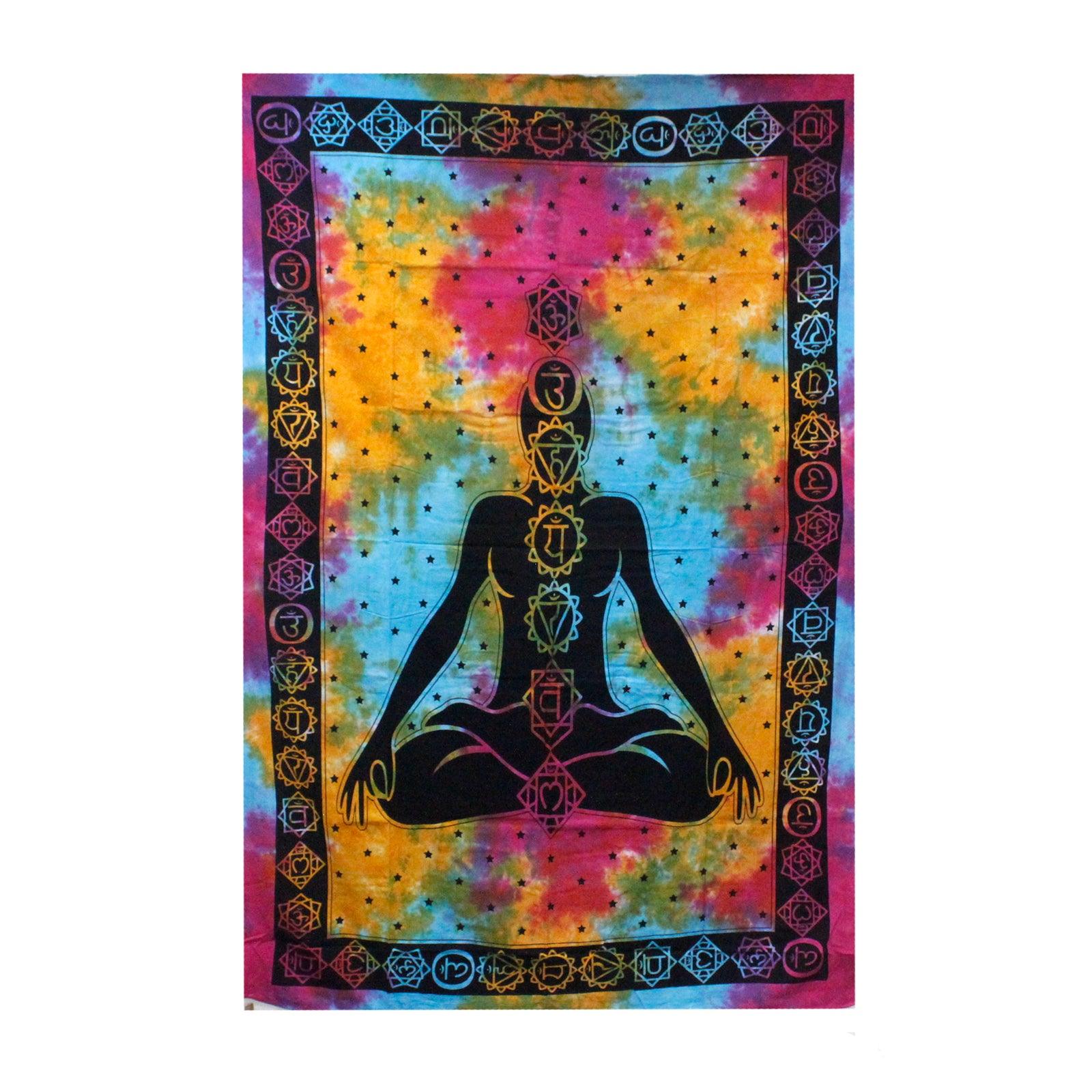Single Cotton Bedspread + Wall Hanging - Chakra Buddha Tapestry - Charming Spaces