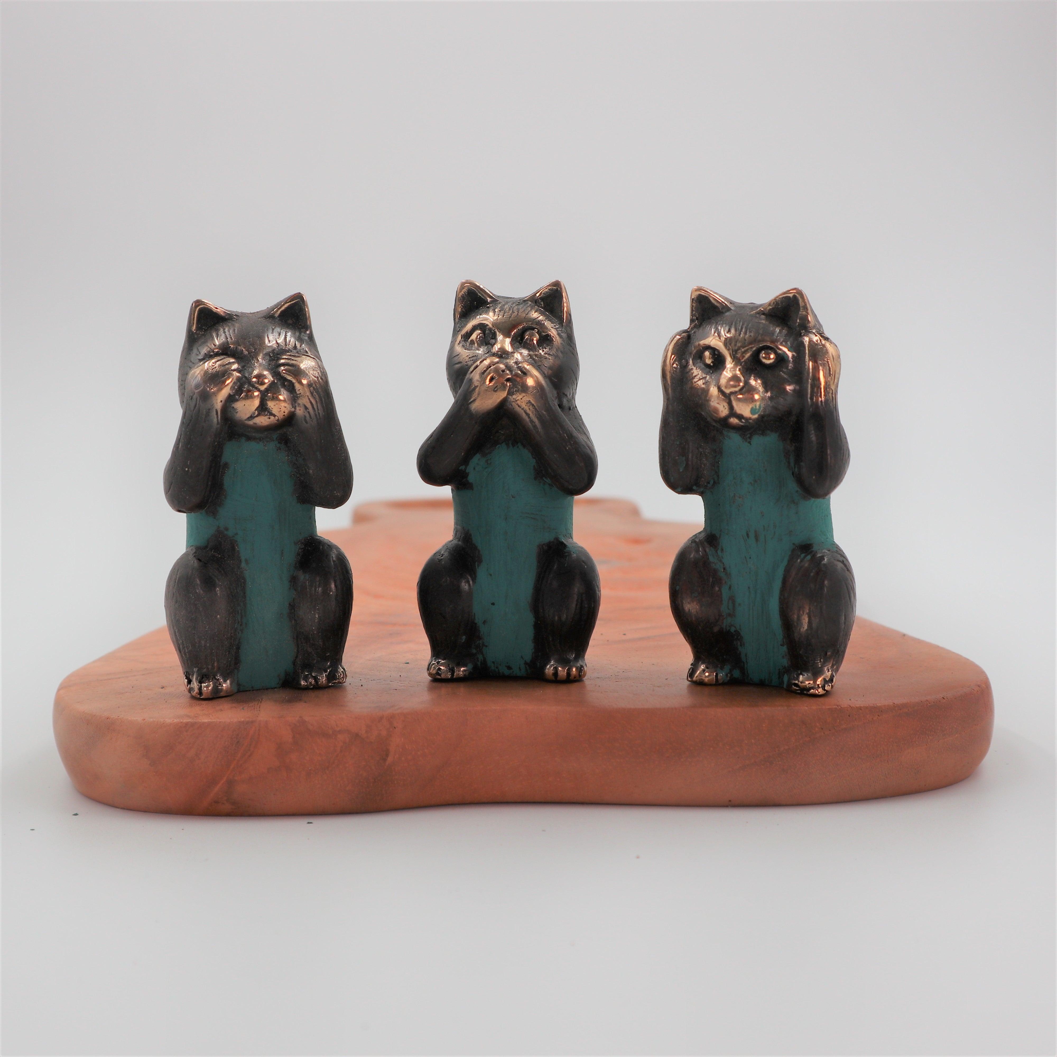 Brass Cats - See No, Hear No, Speak No Evil - Set of 3 - Charming Spaces