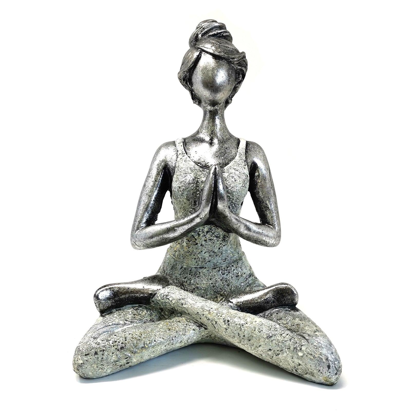 Yoga Lady Figure - Silver & White 24cm - Charming Spaces