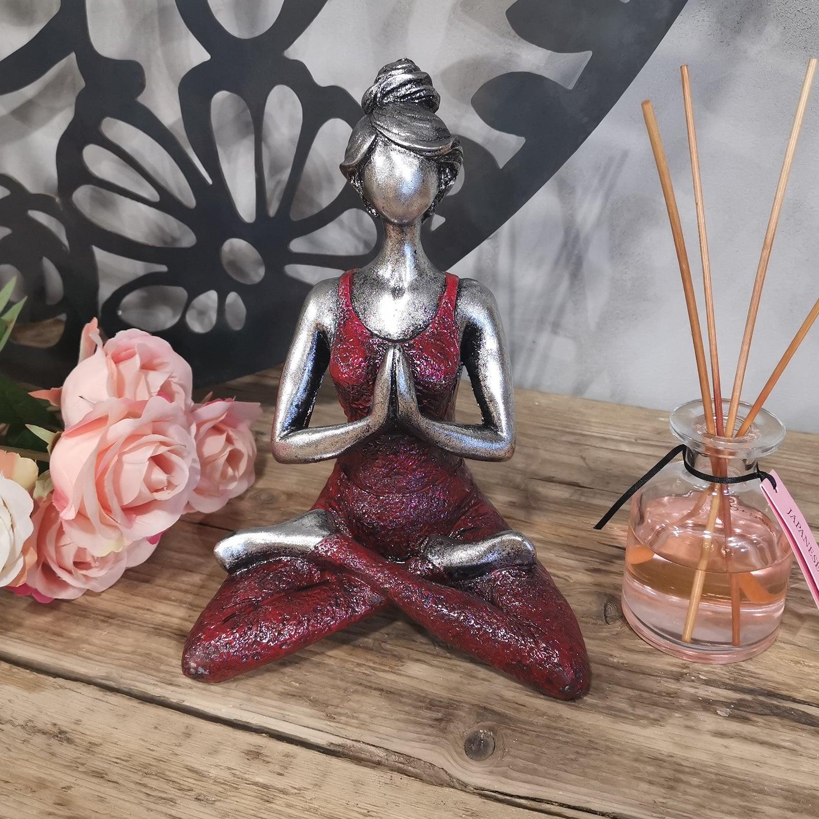 Yoga Lady Figure - Silver & Bordeaux 24cm - Charming Spaces