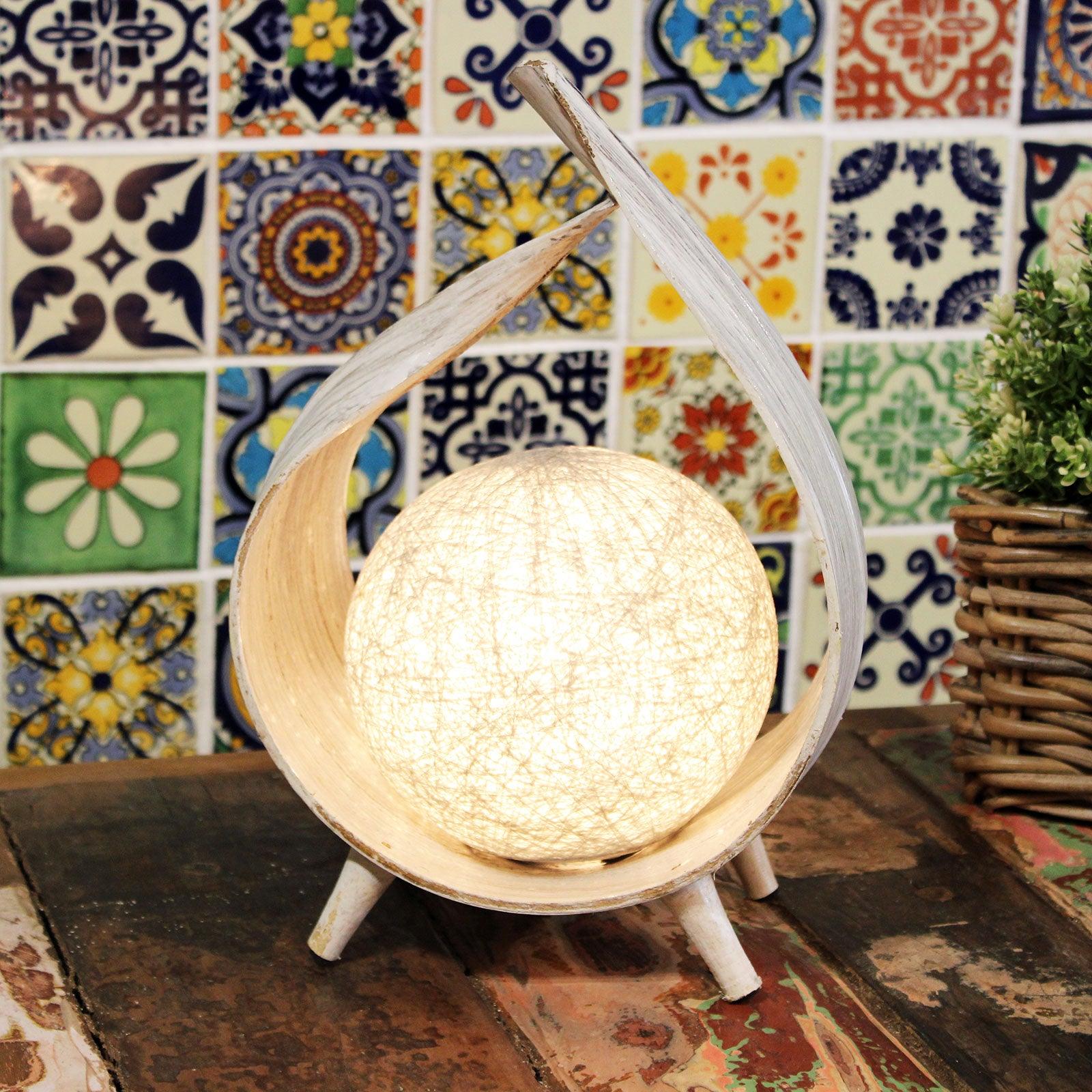 Natural Coconut Lamp - Whitewashed Wrapover - Charming Spaces