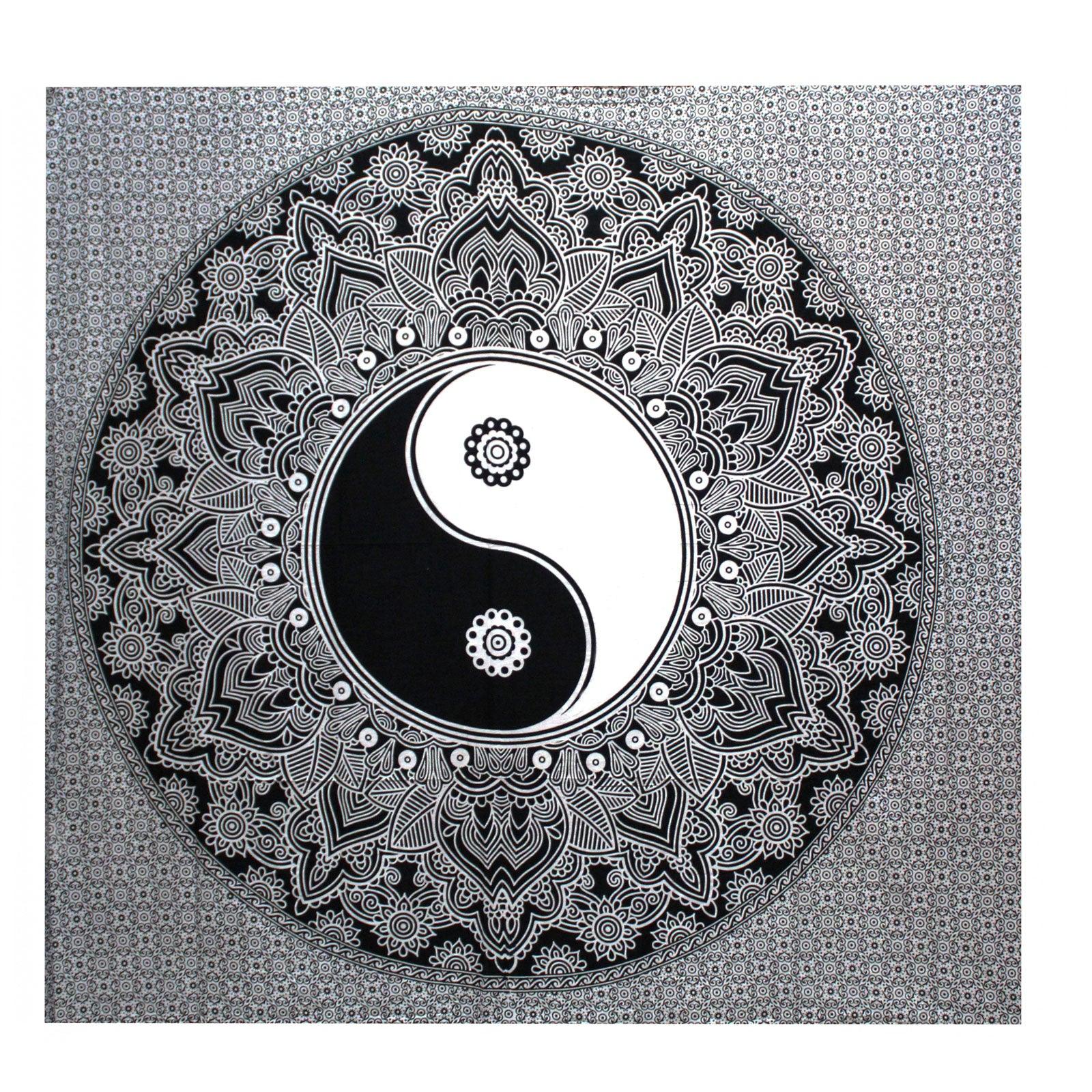 Double Cotton Bedspread + Wall Hanging - Ying Yang - Black and White - Charming Spaces