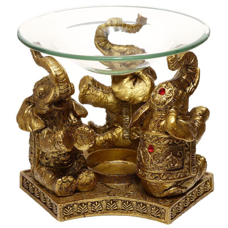 Lucky Elephant Gold Oil and Wax Burner with a Glass Dish - Charming Spaces
