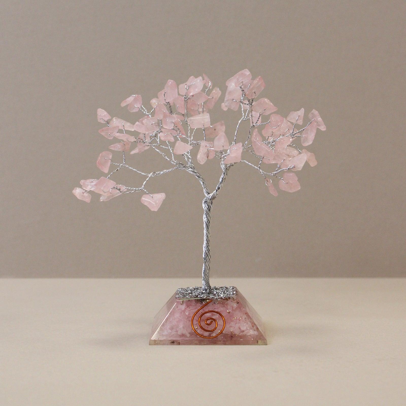 Gemstone Tree with Orgonite Base - 80 Stone - Rose Quartz - Charming Spaces