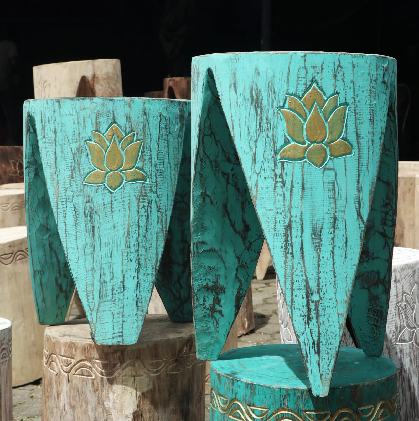 Interlocking Wooden Table/Stool Set of 2 - Turquoise - Handmade - Charming Spaces