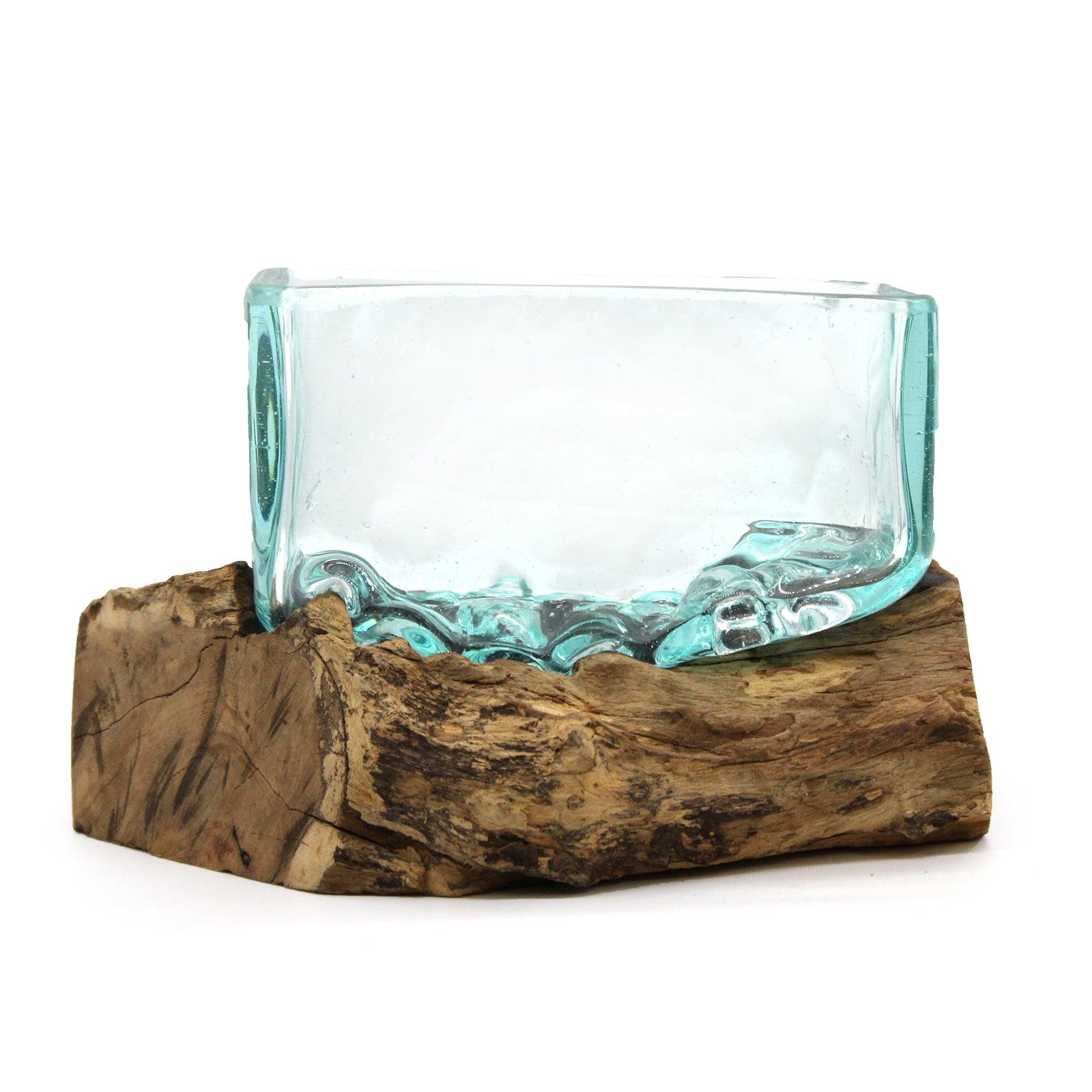 Molten Glass Tank on Wood with Stand - Medium Bowl - Charming Spaces