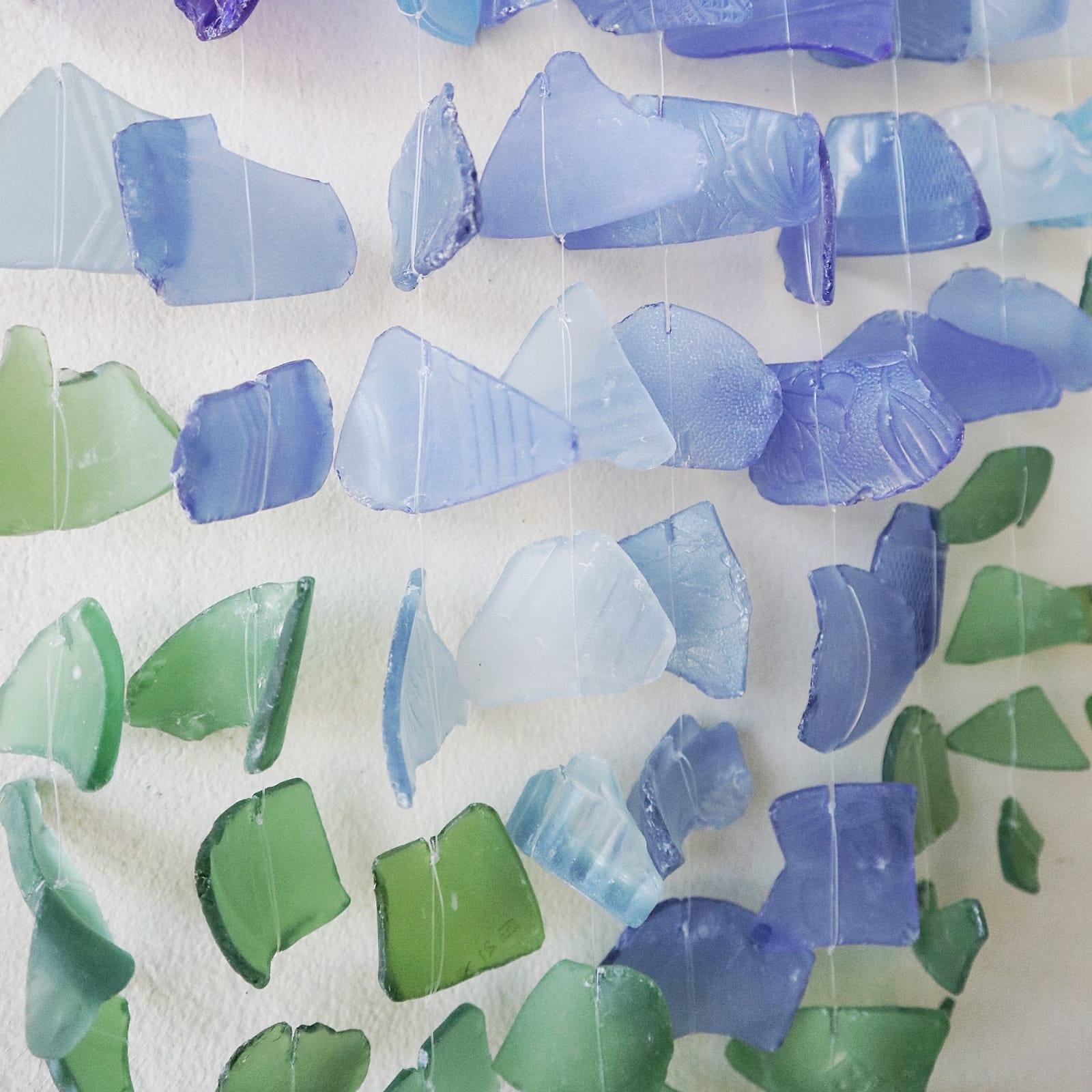 Recycled Glass Wind Chime - Three Sticks - Blue & Green - Charming Spaces