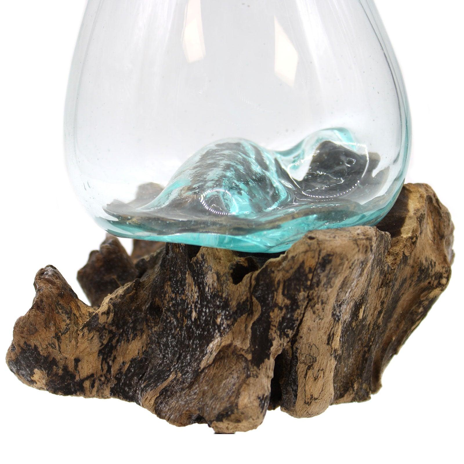 Molten Glass on Wood with Stand - Medium Bowl - Charming Spaces