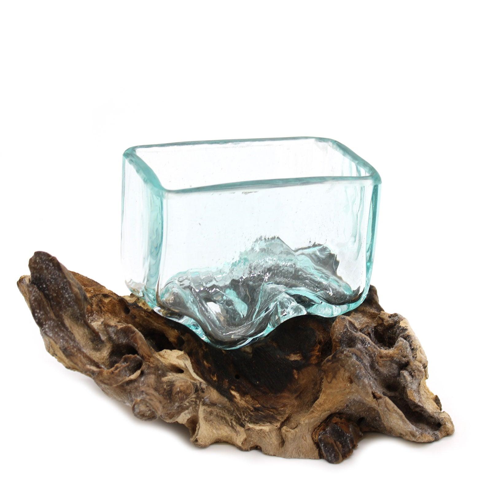 Molten Glass Tank on Wood with Stand - Small Bowl - Charming Spaces