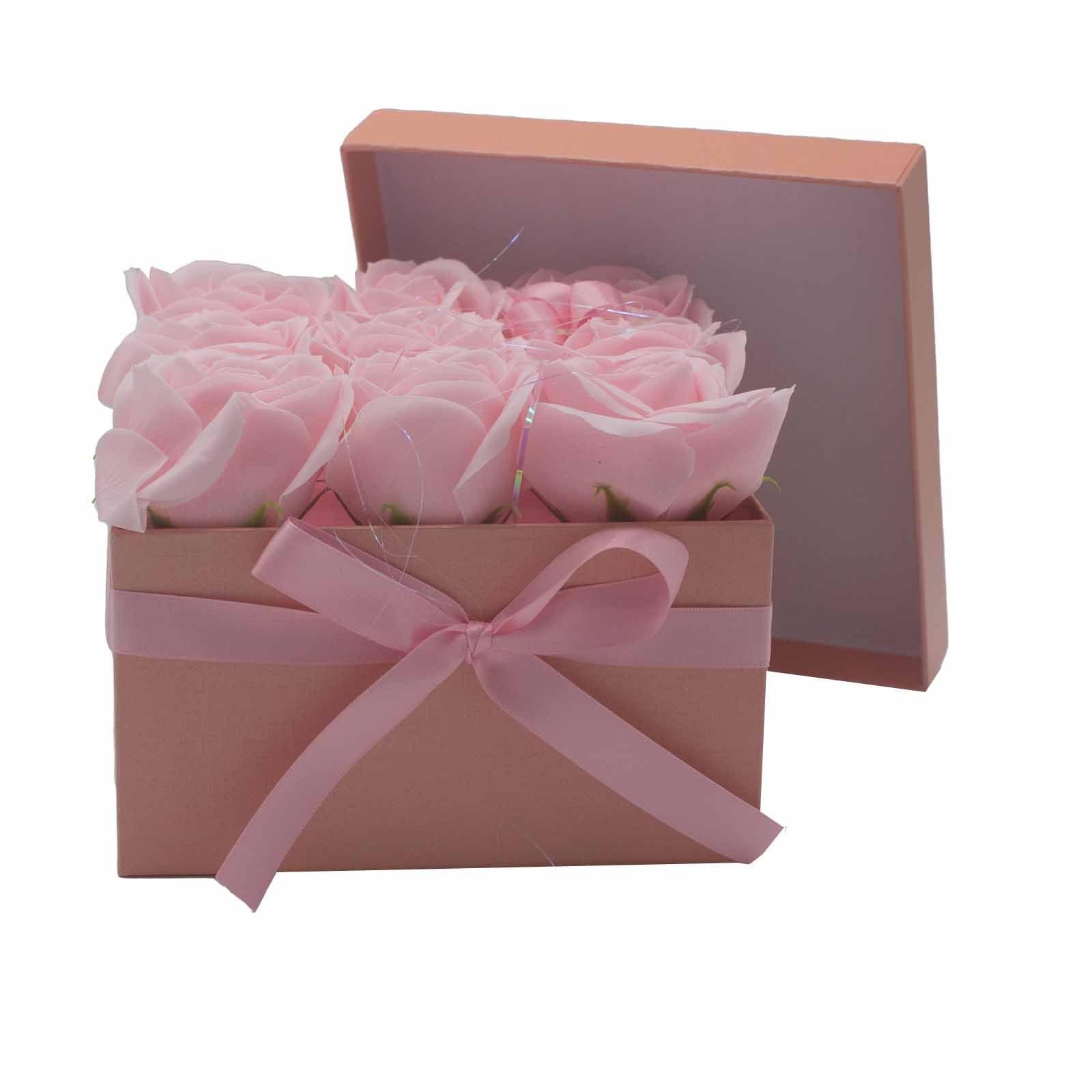 Soap Flower Gift Bouquet - 9 Pink Roses - Square - Charming Spaces