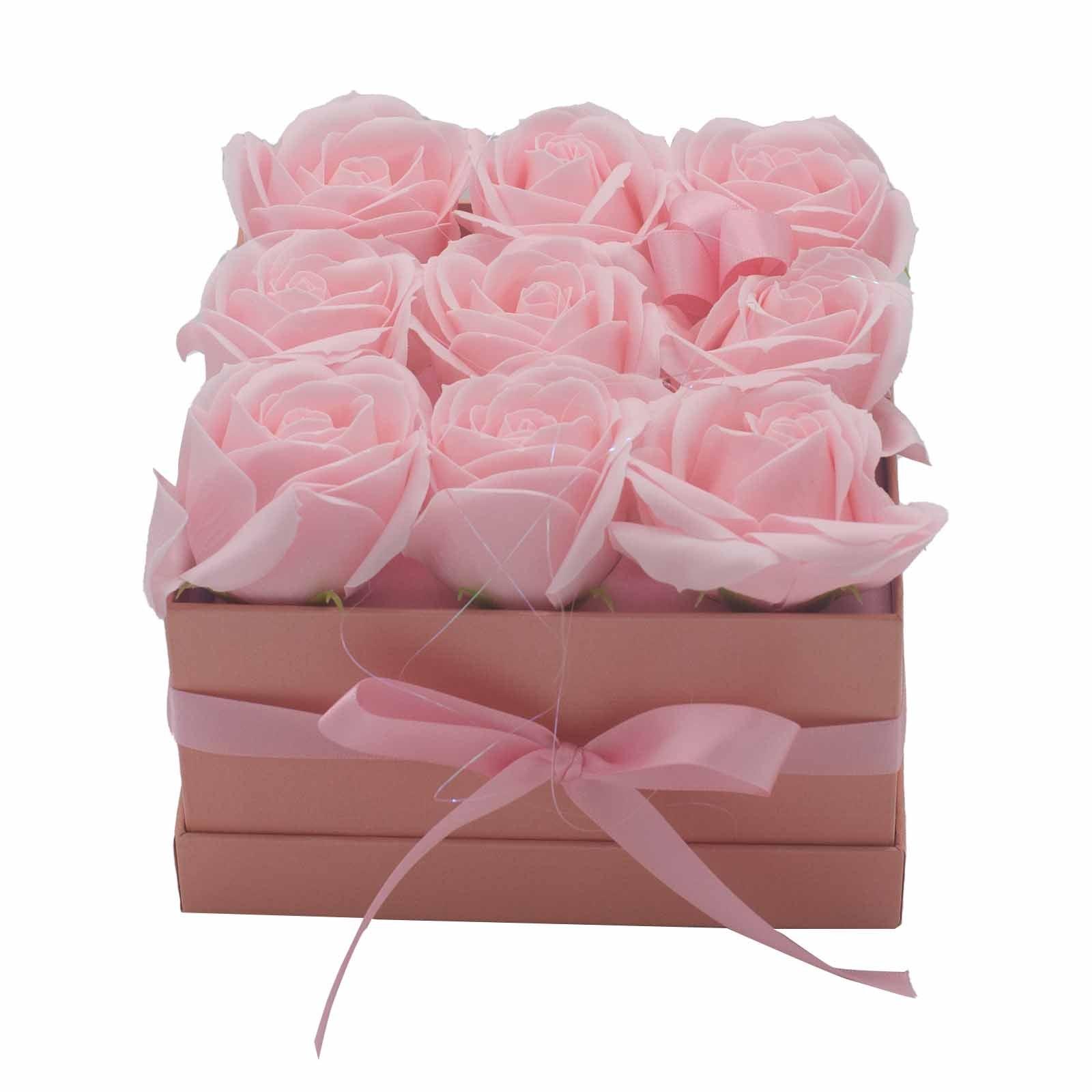 Soap Flower Gift Bouquet - 9 Pink Roses - Square - Charming Spaces