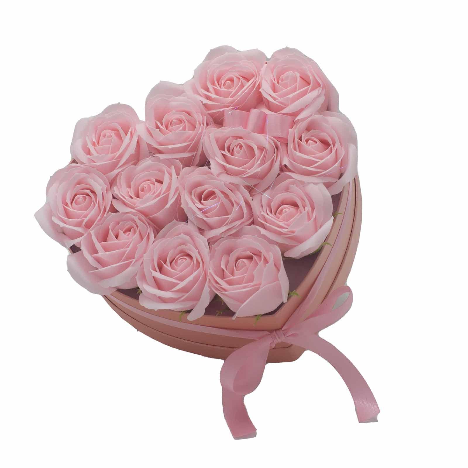 Soap Flower Bouquet - 13 Pink Roses - Heart - Charming Spaces